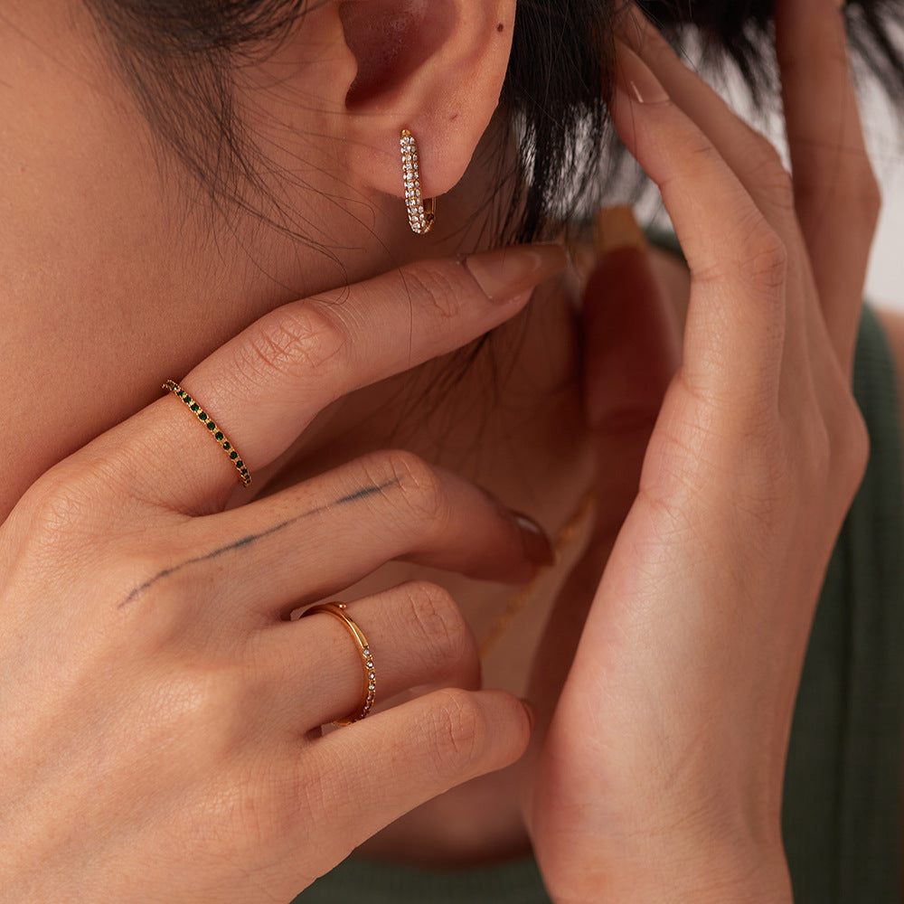 Golden Glow Oval Zircon Hoop Earrings – Elegant Statement Jewelry for Women