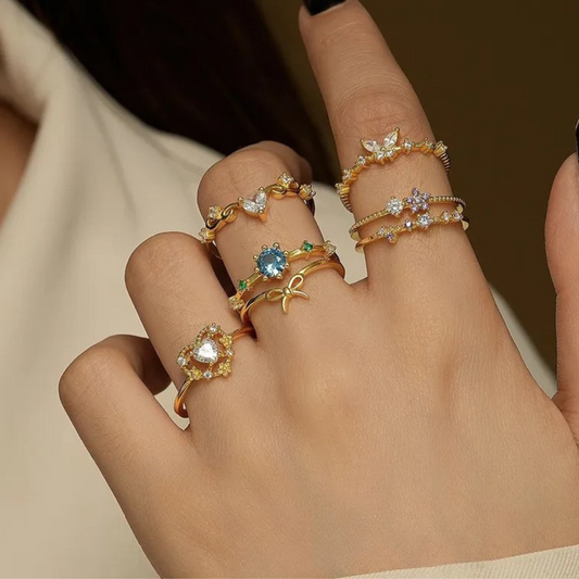 Butterfly Heart Open Rings Set