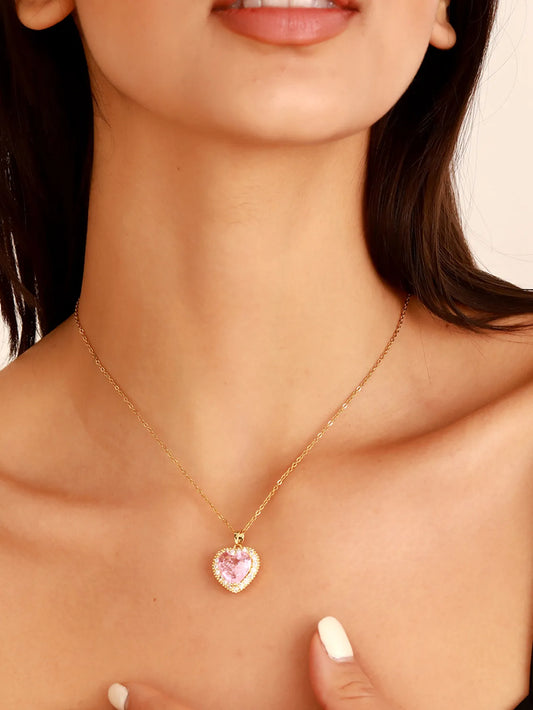 Heart Sparkle Pendant Necklace – Luxe Zircon Inlay Jewelry for Women